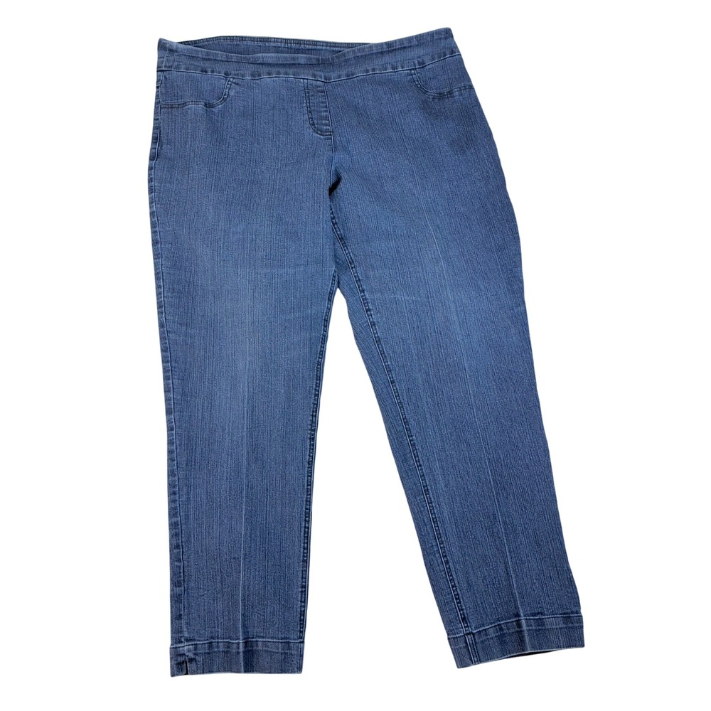 Slim-Sation Pull On Straight Leg‎ Stretch Denim Pants Blue Casual Plus Size 18W